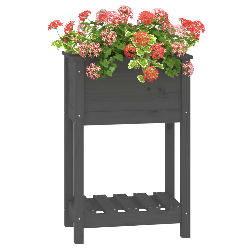 Plantenbak met schap 54x34,5x81 cm massief grenenhout grijs - AllerleiShop