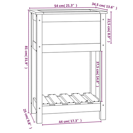 Plantenbak met schap 54x34,5x81 cm massief grenenhout grijs - AllerleiShop