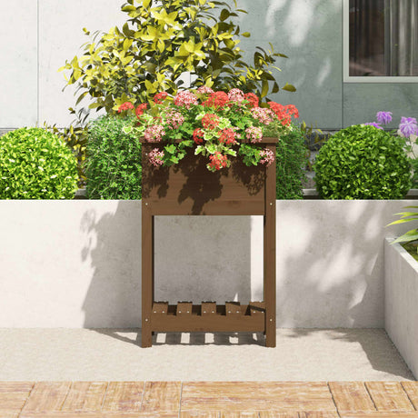 Plantenbak met schap 54x34,5x81 cm grenenhout honingbruin - AllerleiShop