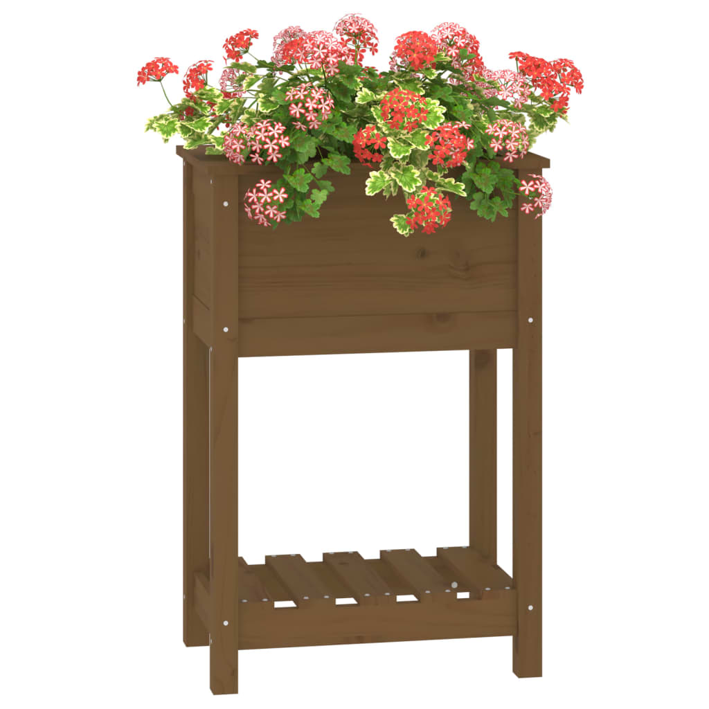 Plantenbak met schap 54x34,5x81 cm grenenhout honingbruin - AllerleiShop