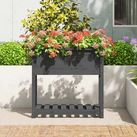 Plantenbak met schap 82,5x34,5x81 cm massief grenenhout grijs - AllerleiShop