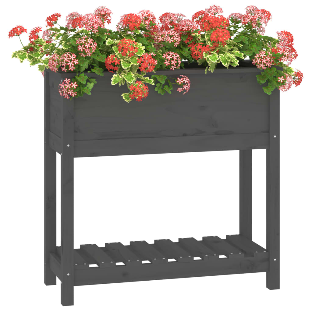 Plantenbak met schap 82,5x34,5x81 cm massief grenenhout grijs - AllerleiShop