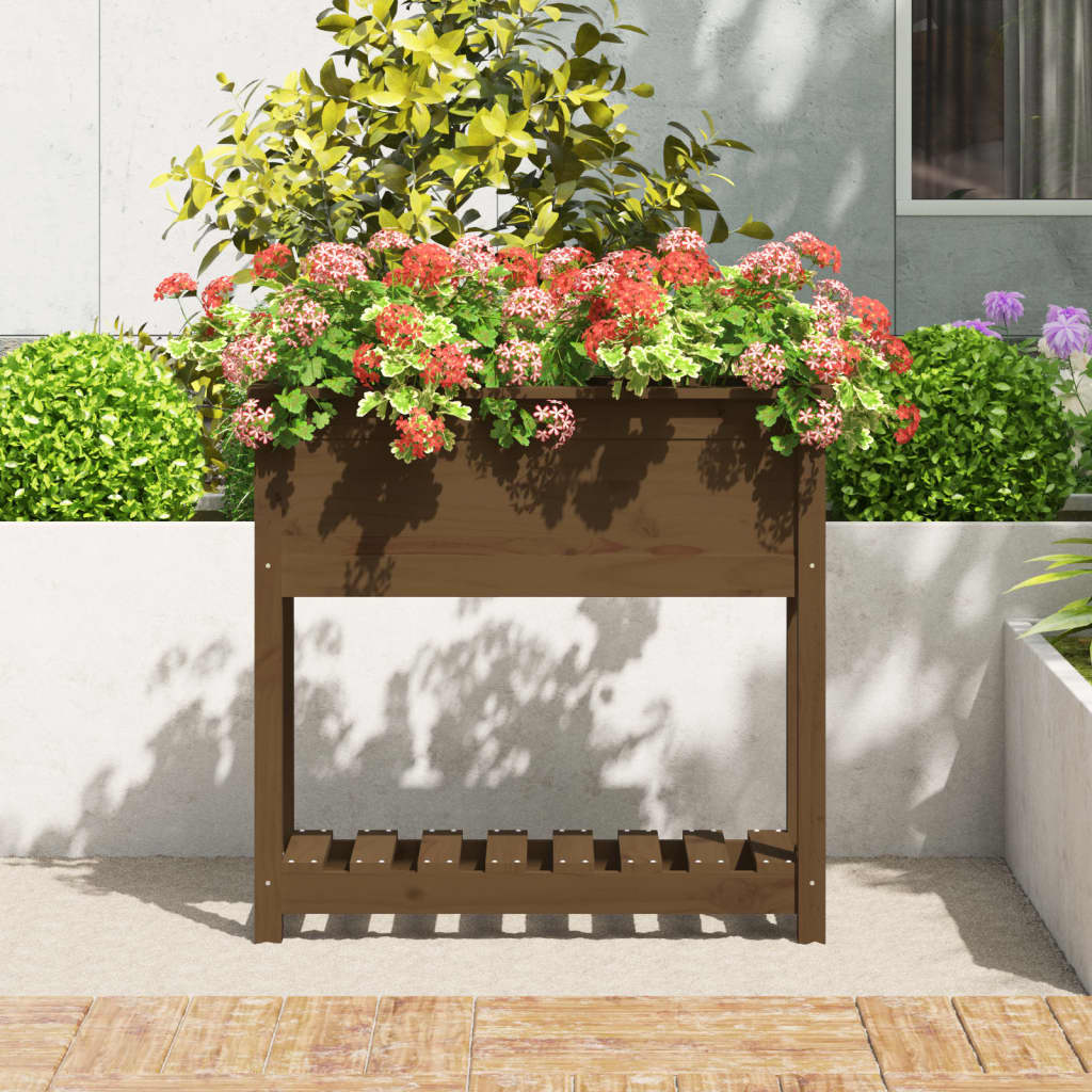 Plantenbak met schap 82,5x34,5x81 cm grenenhout honingbruin - AllerleiShop