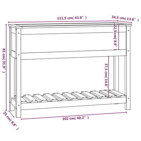 Plantenbak met schap 111,5x34,5x81 cm massief grenenhout - AllerleiShop