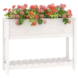 Plantenbak met schap 111,5x34,5x81 cm massief grenenhout wit - AllerleiShop