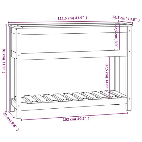 Plantenbak met schap 111,5x34,5x81 cm massief grenenhout grijs - AllerleiShop