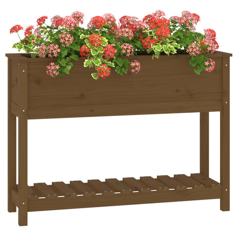 Plantenbak met schap 111,5x34,5x81 cm grenenhout honingbruin - AllerleiShop