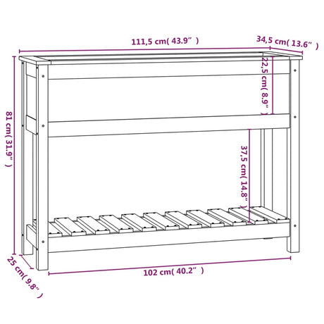 Plantenbak met schap 111,5x34,5x81 cm massief grenenhout zwart - AllerleiShop