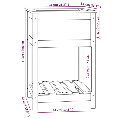 Plantenbak met schap 54x54x81 cm massief grenenhout - AllerleiShop