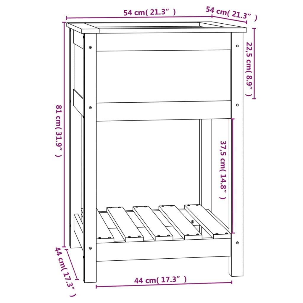 Plantenbak met schap 54x54x81 cm massief grenenhout wit - AllerleiShop