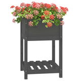 Plantenbak met schap 54x54x81 cm massief grenenhout grijs - AllerleiShop