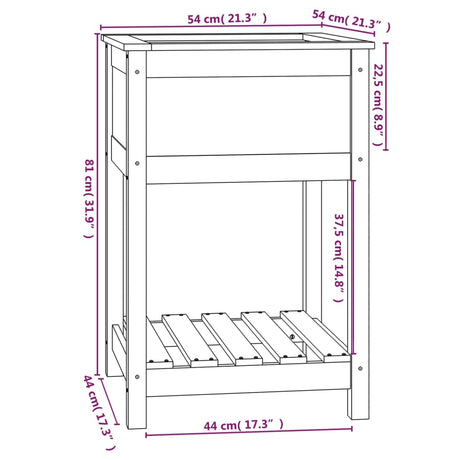 Plantenbak met schap 54x54x81 cm massief grenenhout grijs - AllerleiShop