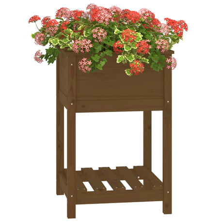 Plantenbak met schap 54x54x81 cm grenenhout honingbruin - AllerleiShop