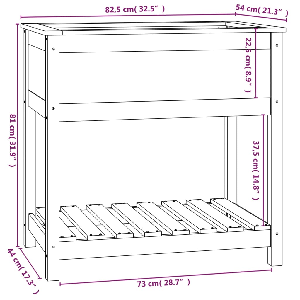 Plantenbak met schap 82,5x54x81 cm massief grenenhout - AllerleiShop