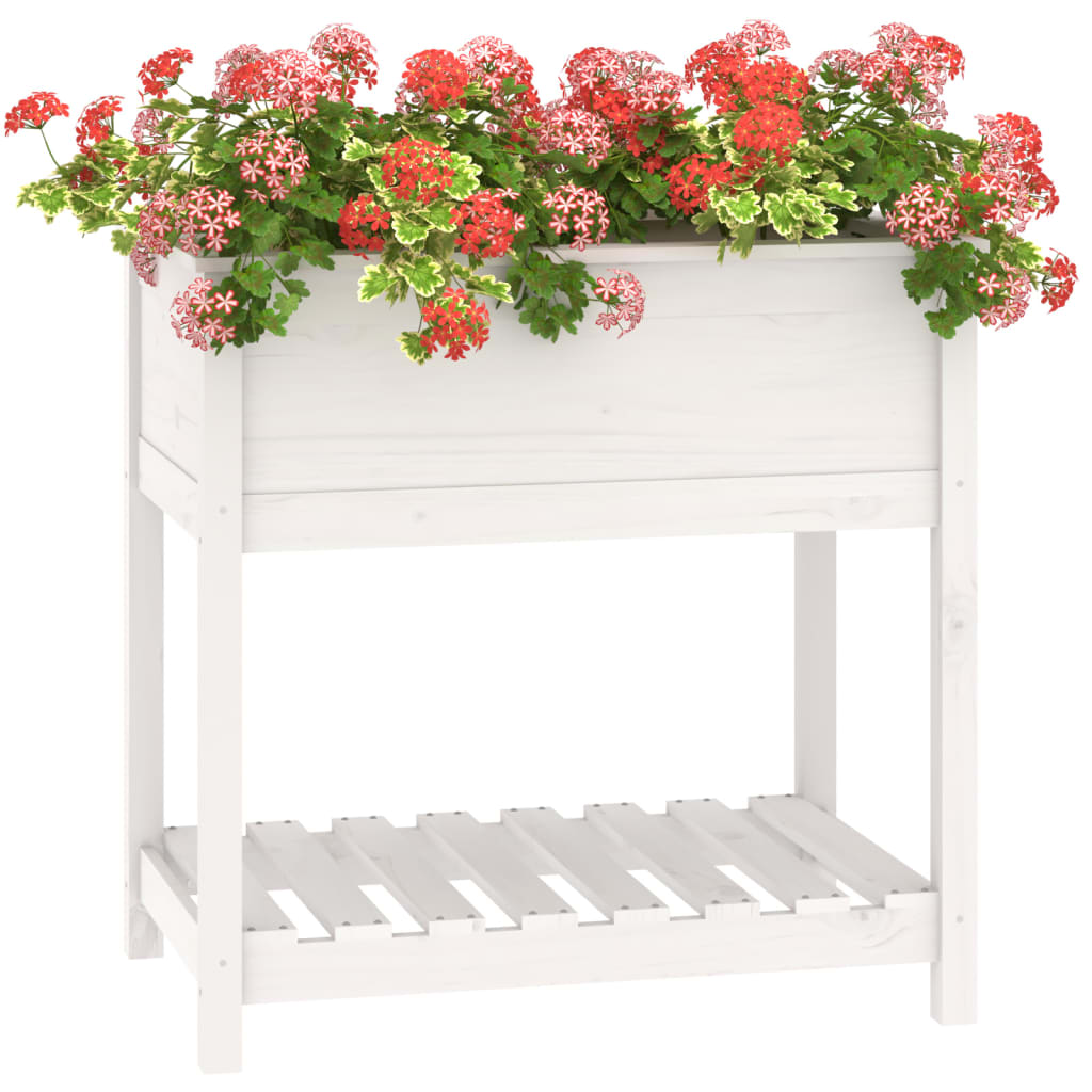 Plantenbak met schap 82,5x54x81 cm massief grenenhout wit - AllerleiShop