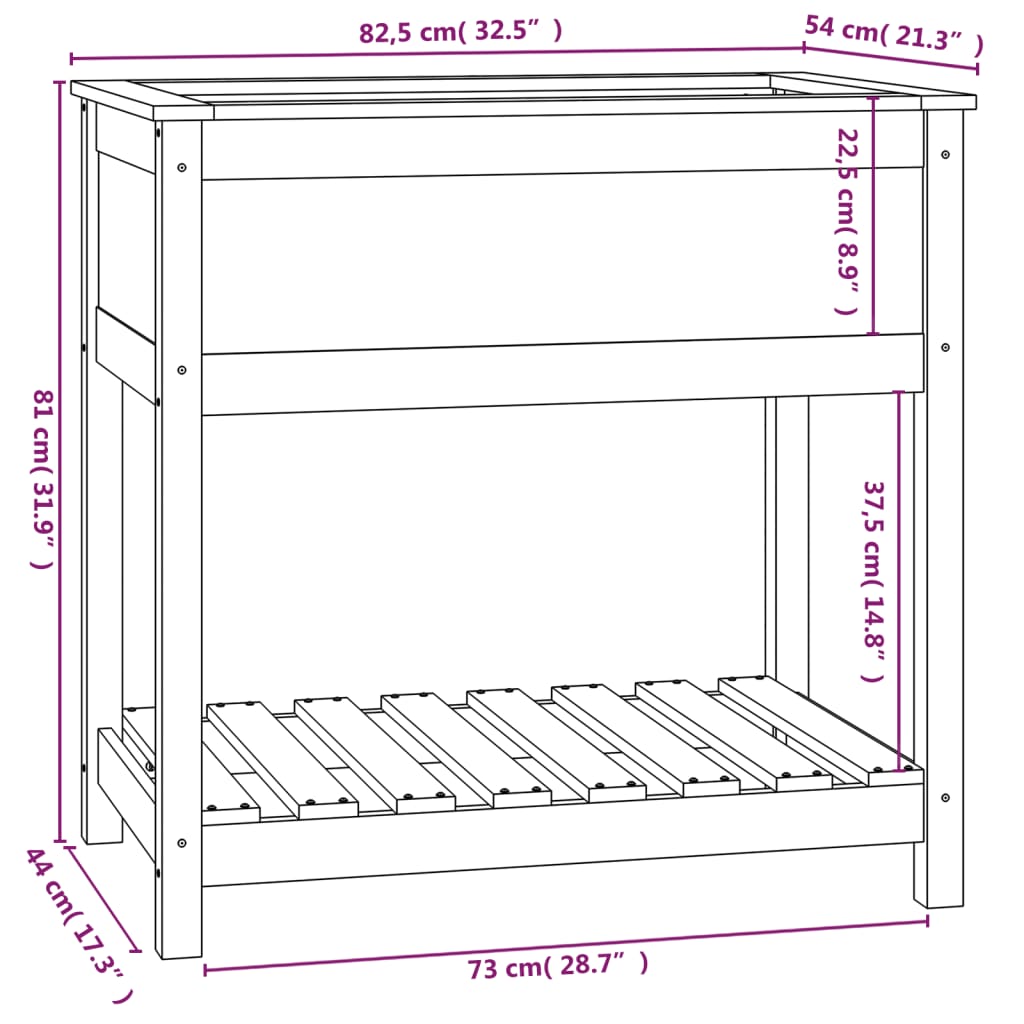 Plantenbak met schap 82,5x54x81 cm massief grenenhout wit - AllerleiShop