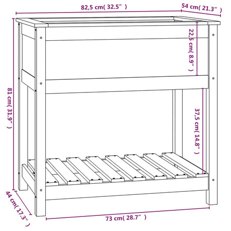 Plantenbak met schap 82,5x54x81 cm massief grenenhout wit - AllerleiShop