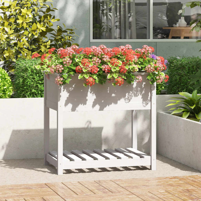 Plantenbak met schap 82,5x54x81 cm massief grenenhout wit - AllerleiShop