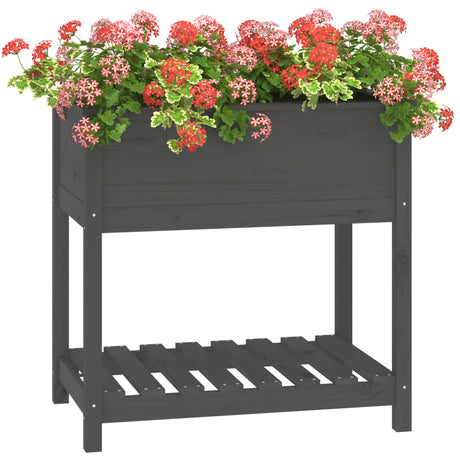 Plantenbak met schap 82,5x54x81 cm massief grenenhout grijs - AllerleiShop