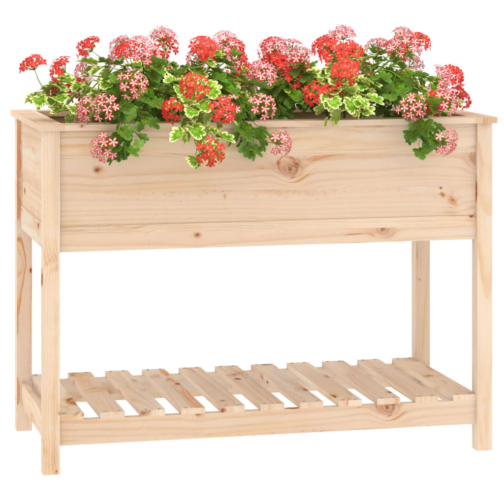 Plantenbak met schap 111,5x54x81 cm massief grenenhout