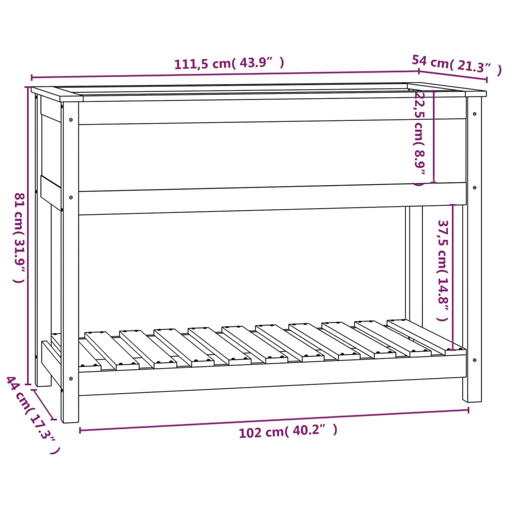 Plantenbak met schap 111,5x54x81 cm massief grenenhout