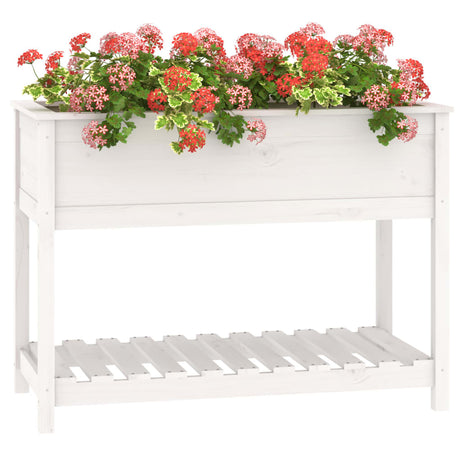 Plantenbak met schap 111,5x54x81 cm massief grenenhout wit - AllerleiShop