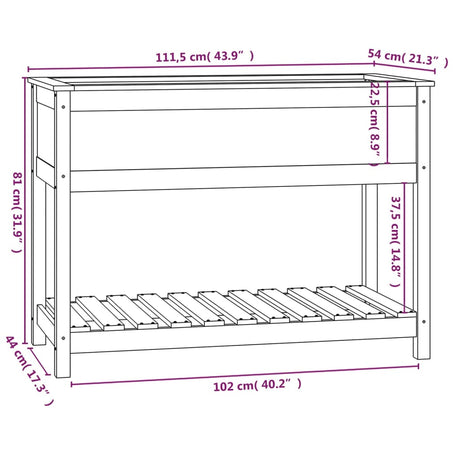 Plantenbak met schap 111,5x54x81 cm massief grenenhout wit - AllerleiShop