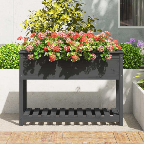 Plantenbak met schap 111,5x54x81 cm massief grenenhout grijs - AllerleiShop