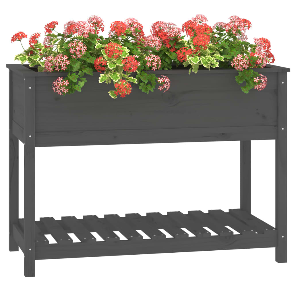 Plantenbak met schap 111,5x54x81 cm massief grenenhout grijs - AllerleiShop