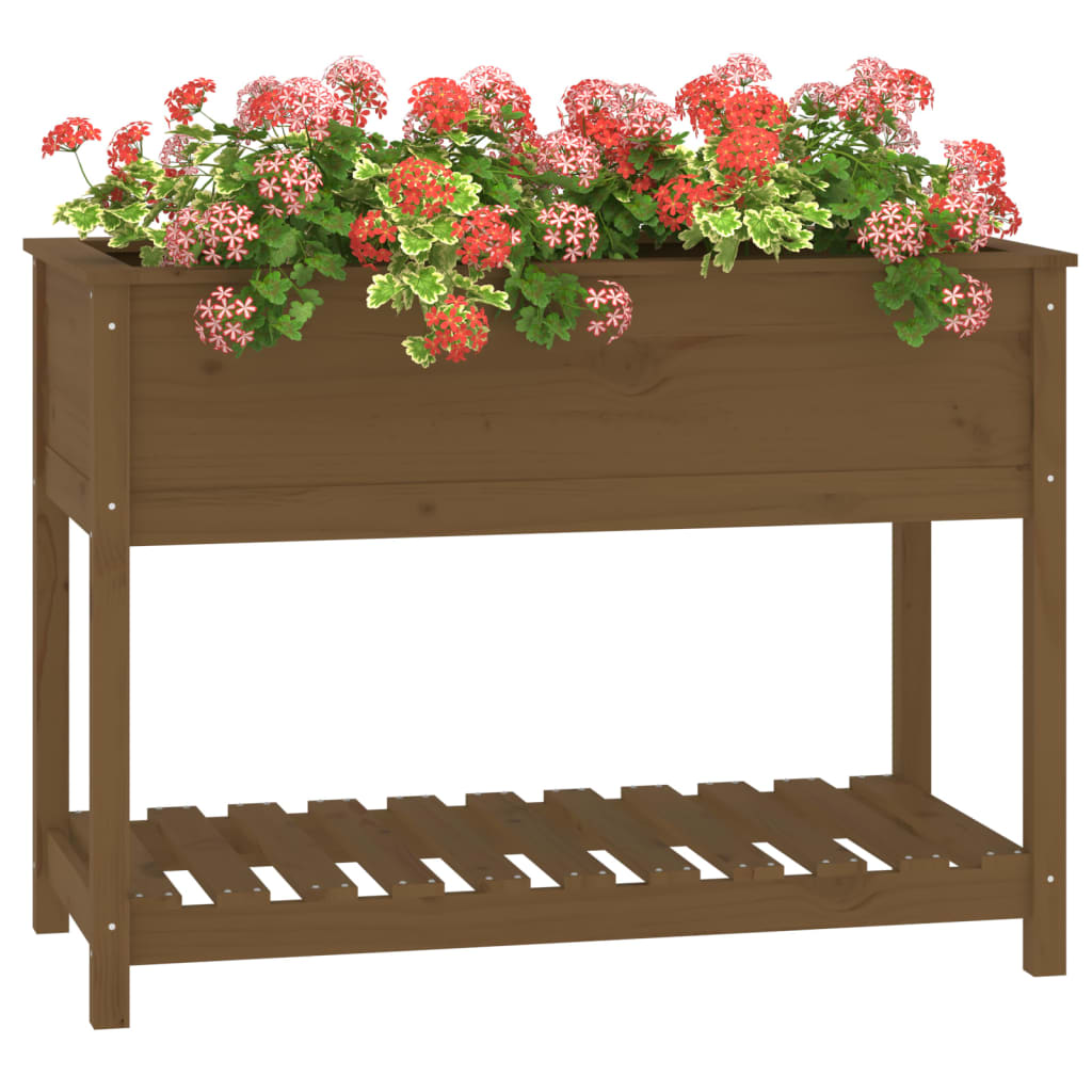 Plantenbak met schap 111,5x54x81 cm grenenhout honingbruin - AllerleiShop