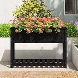 Plantenbak met schap 111,5x54x81 cm massief grenenhout zwart - AllerleiShop