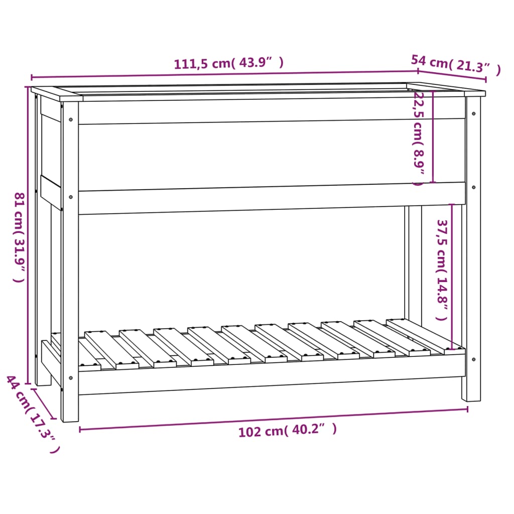 Plantenbak met schap 111,5x54x81 cm massief grenenhout zwart - AllerleiShop