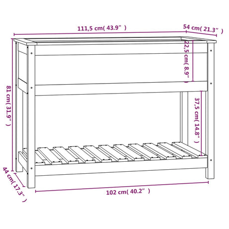 Plantenbak met schap 111,5x54x81 cm massief grenenhout zwart - AllerleiShop