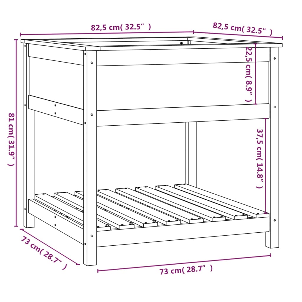 Plantenbak met schap 82,5x82,5x81 cm massief grenenhout - AllerleiShop