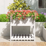 Plantenbak met schap 82,5x82,5x81 cm massief grenenhout wit - AllerleiShop