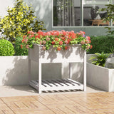 Plantenbak met schap 82,5x82,5x81 cm massief grenenhout wit - AllerleiShop