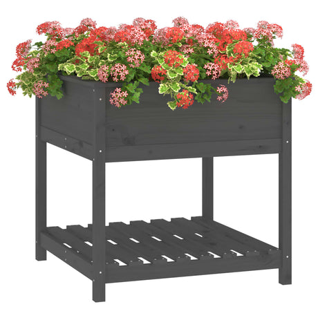 Plantenbak met schap 82,5x82,5x81 cm massief grenenhout grijs - AllerleiShop