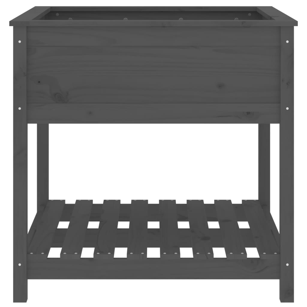 Plantenbak met schap 82,5x82,5x81 cm massief grenenhout grijs - AllerleiShop