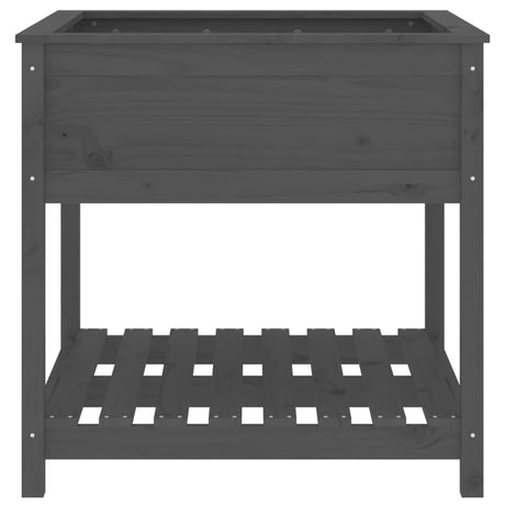 Plantenbak met schap 82,5x82,5x81 cm massief grenenhout grijs - AllerleiShop