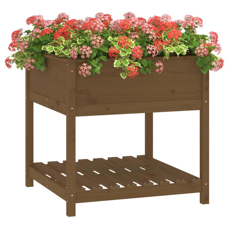 Plantenbak met schap 82,5x82,5x81 cm grenenhout honingbruin - AllerleiShop