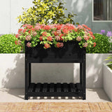 Plantenbak met schap 82,5x82,5x81 cm massief grenenhout zwart - AllerleiShop