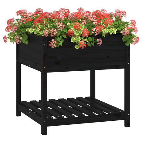 Plantenbak met schap 82,5x82,5x81 cm massief grenenhout zwart - AllerleiShop