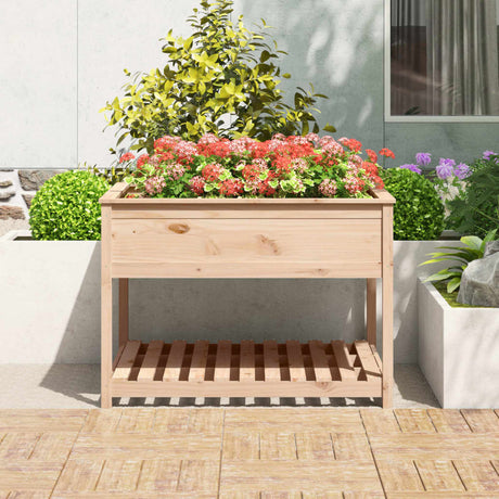 Plantenbak met schap 111,5x111,5x81 cm massief grenenhout - AllerleiShop