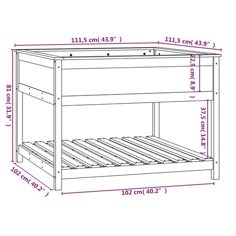 Plantenbak met schap 111,5x111,5x81 cm massief grenenhout - AllerleiShop