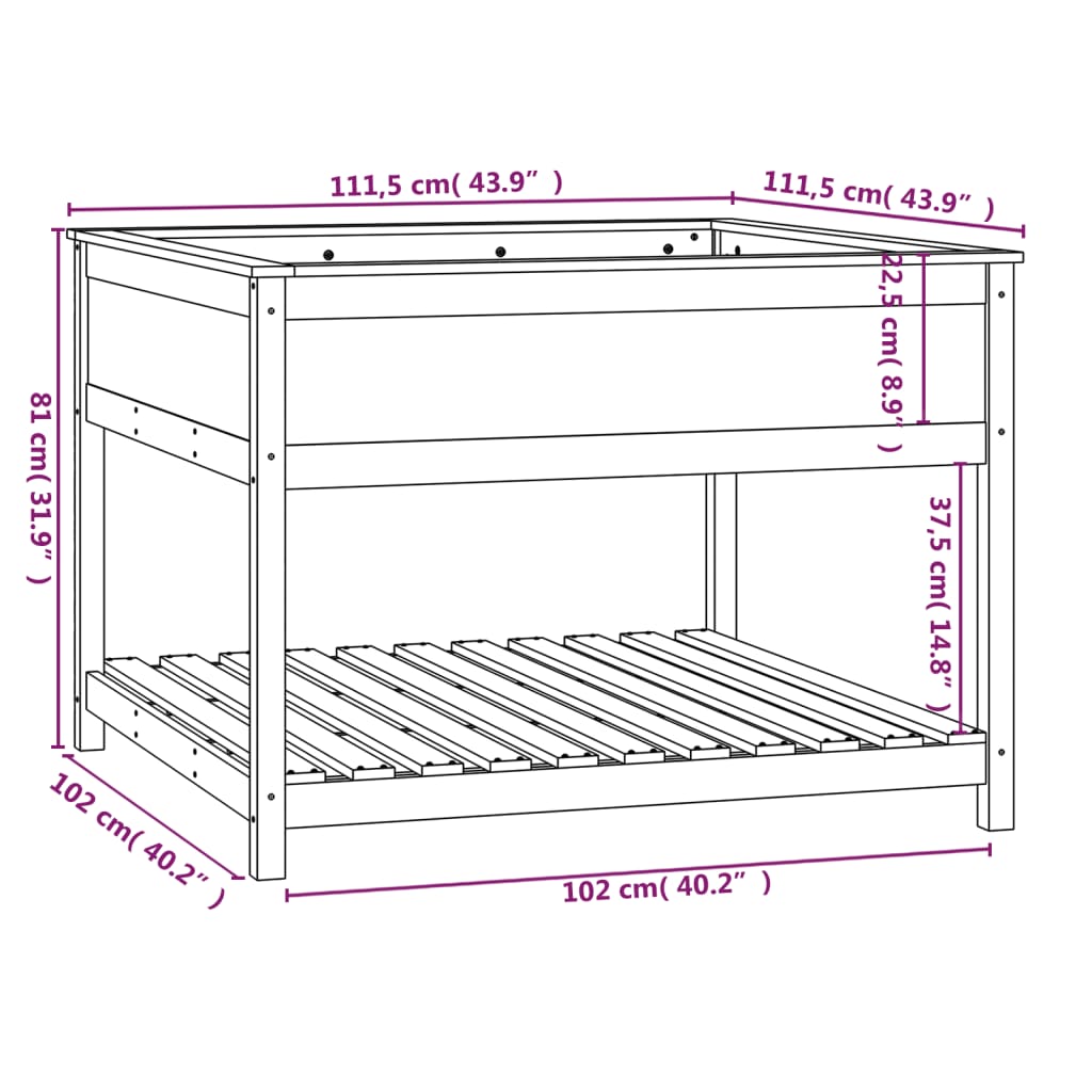 Plantenbak met schap 111,5x111,5x81 cm massief grenenhout wit - AllerleiShop