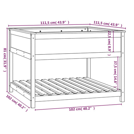 Plantenbak met schap 111,5x111,5x81 cm massief grenenhout wit - AllerleiShop