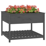 Plantenbak met schap 111,5x111,5x81 cm massief grenenhout grijs - AllerleiShop