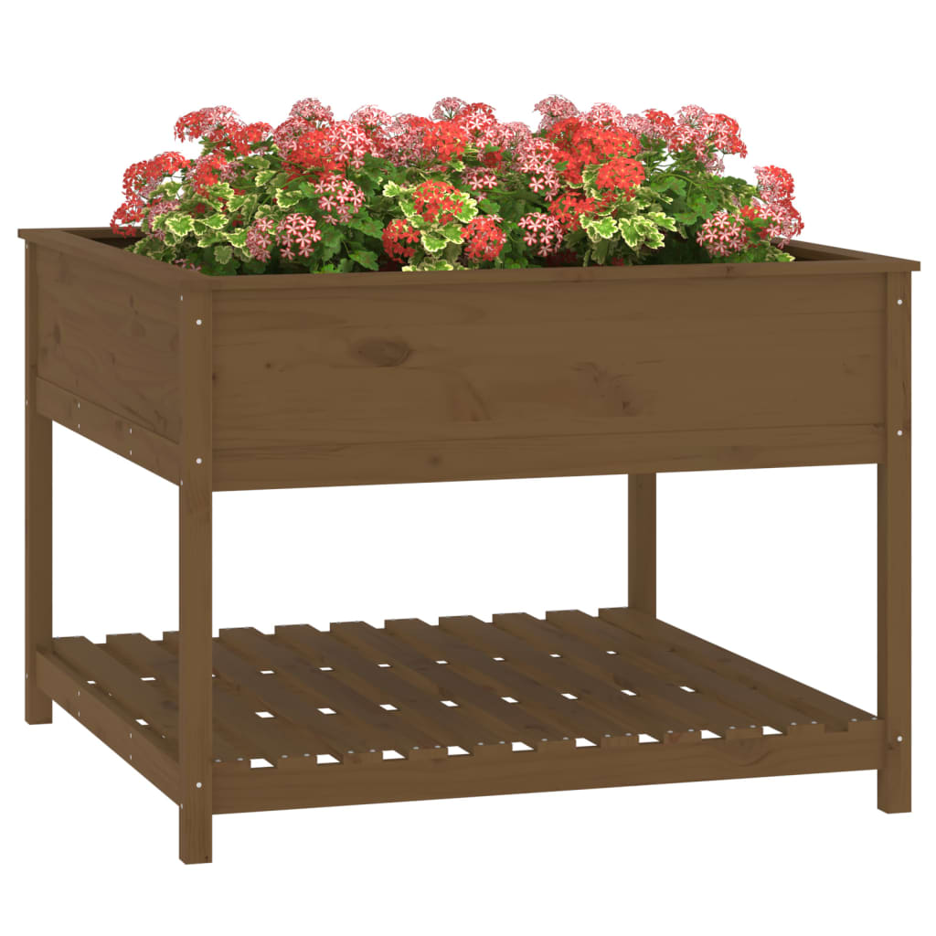 Plantenbak met schap 111,5x111,5x81 cm grenenhout honingbruin - AllerleiShop