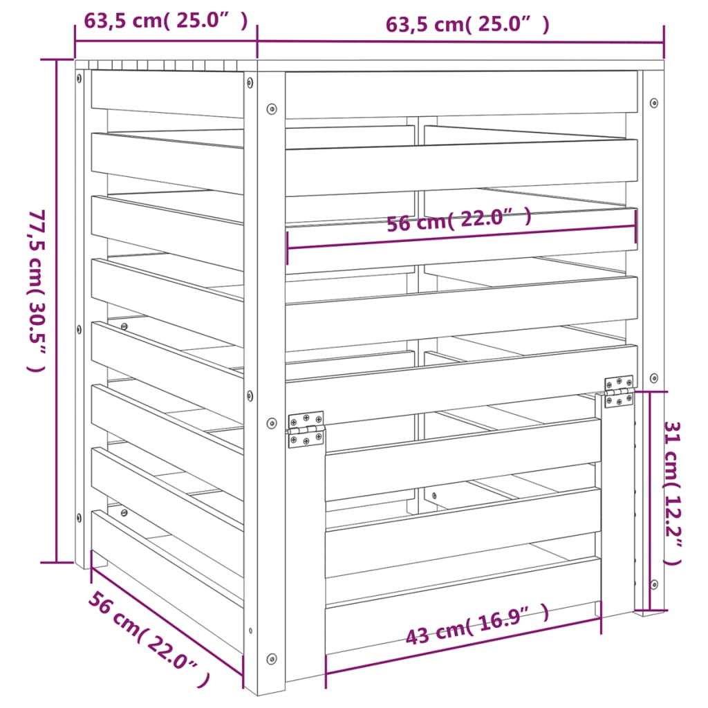 Compostbak 63,5x63,5x77,5 cm massief grenenhout wit - AllerleiShop