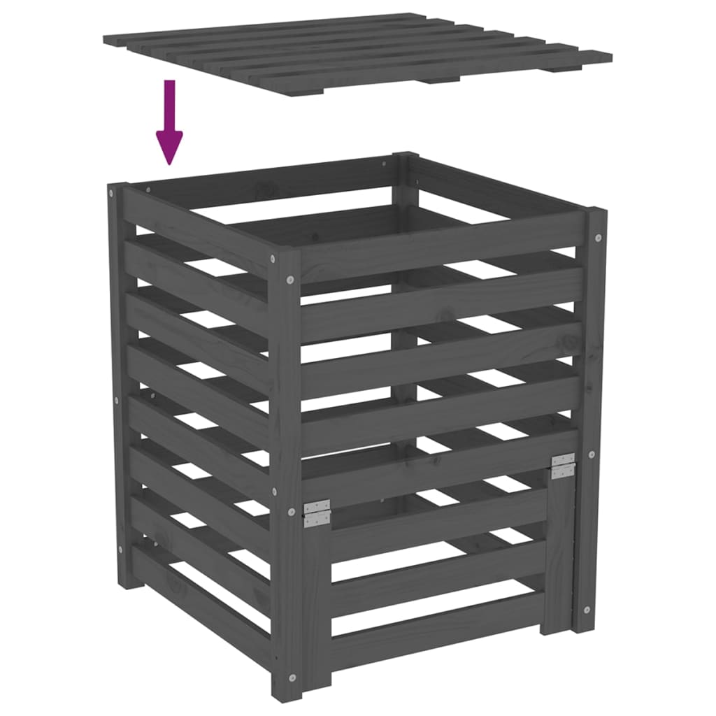 Compostbak 63,5x63,5x77,5 cm massief grenenhout grijs - AllerleiShop